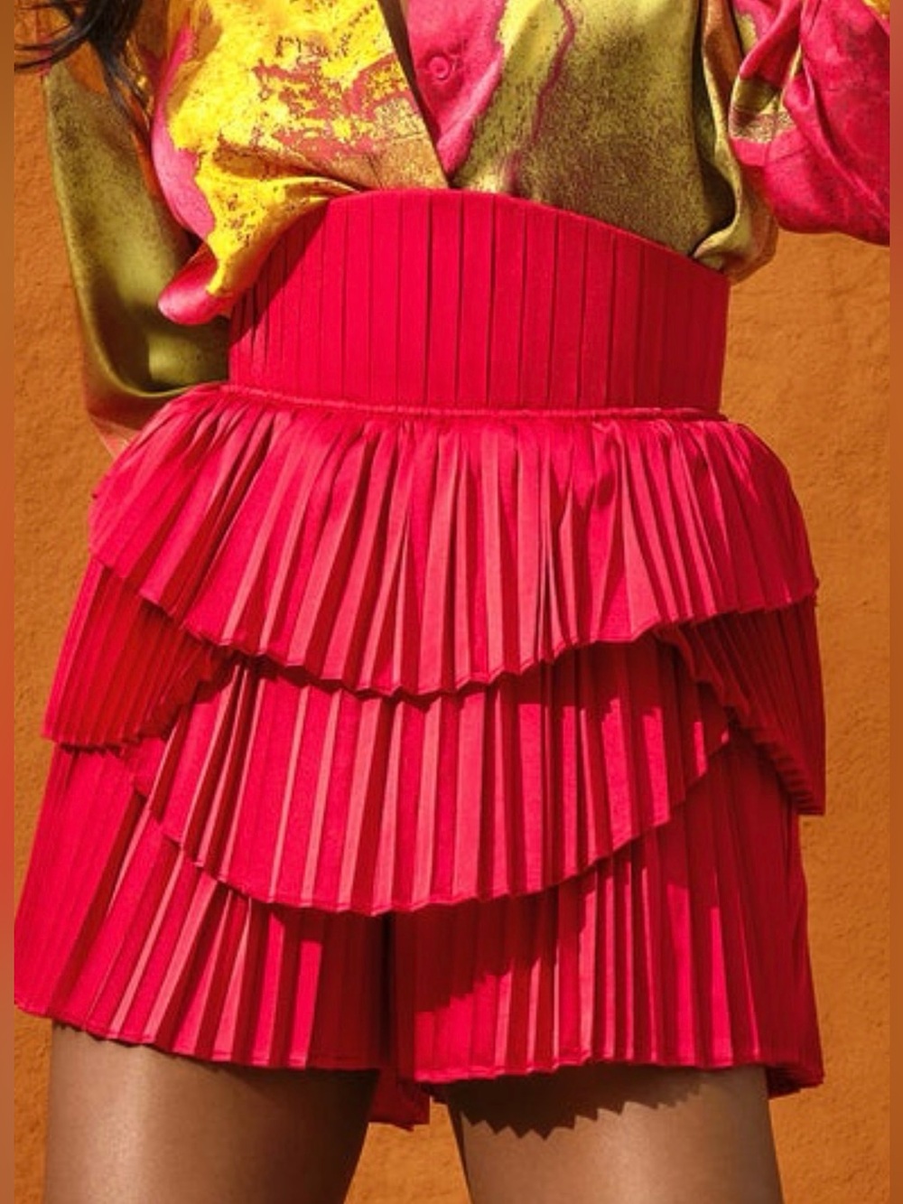 Andrea Iyamah Hibi Shorts Pink Ruby Pleated Tiered Corset High Waist NEW NWT XS